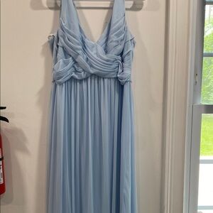 David's Bridal Blue Maxi Gown Plunge Neckline Sleeveless